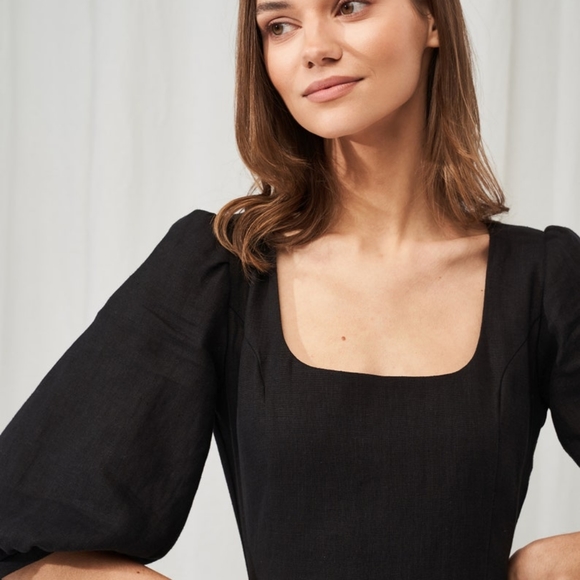 Linen Puff Sleeve Dress Light Gray - Picture 8 of 8